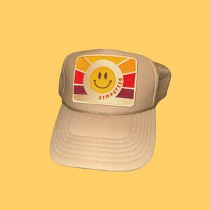 Tan smiley face adjustable trucker hat